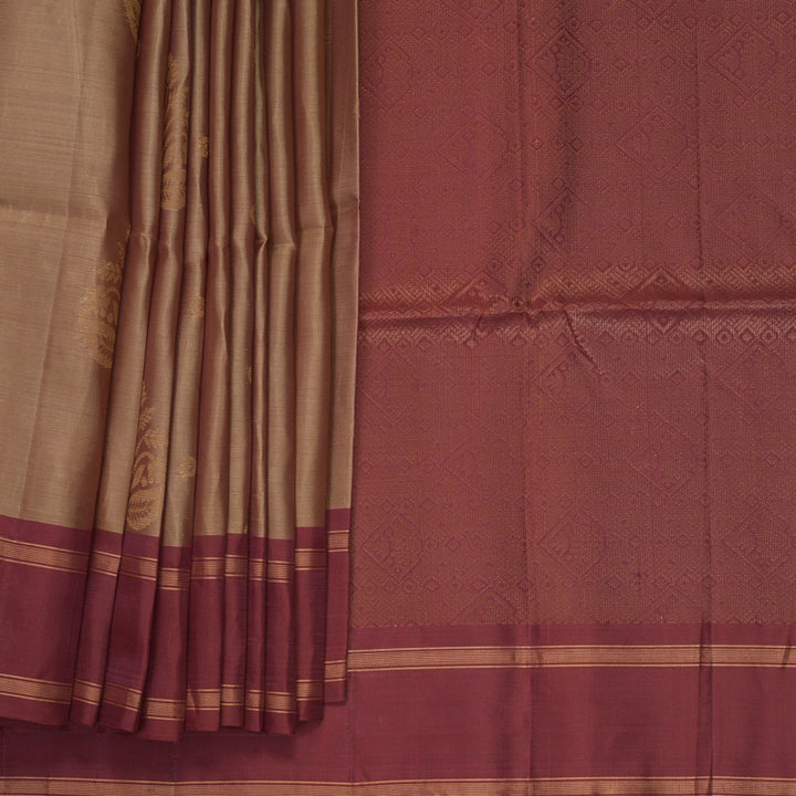 Hayagrivas Biscuit Brown Handloom Soft Silk Saree KBF888H1-4