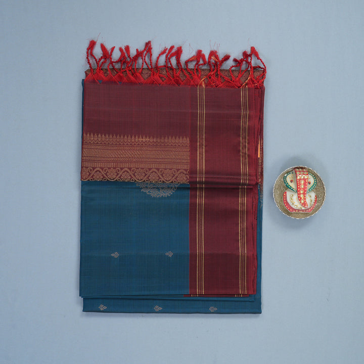 Hayagrivas Peacock Blue Handloom Soft Silk Saree KBF888H1-5