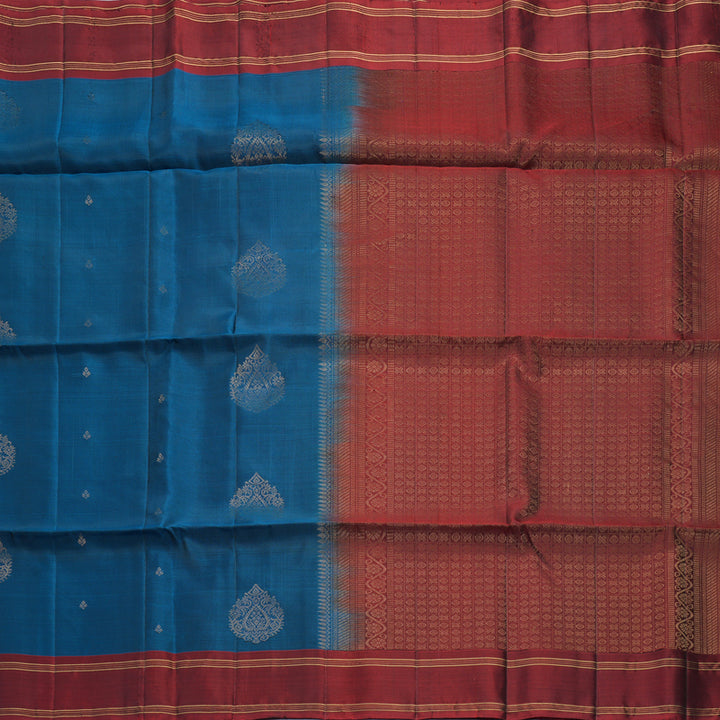 Hayagrivas Peacock Blue Handloom Soft Silk Saree KBF888H1-5
