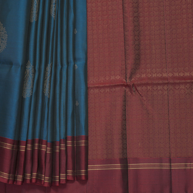 Hayagrivas Peacock Blue Handloom Soft Silk Saree KBF888H1-5