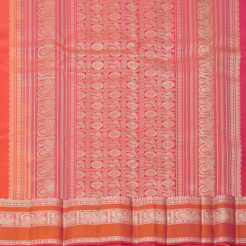 Hayagrivas Handloom Orangish-Pink Kanjivaram Silk Saree with Pink Border KBF889H10-1