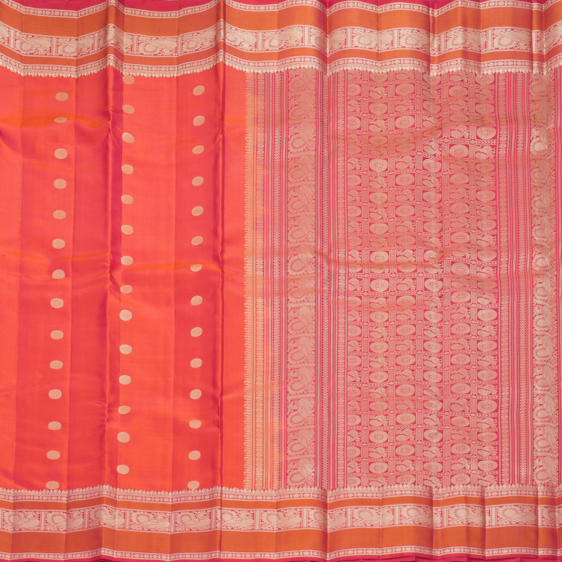 Hayagrivas Handloom Orangish-Pink Kanjivaram Silk Saree with Pink Border KBF889H10-1