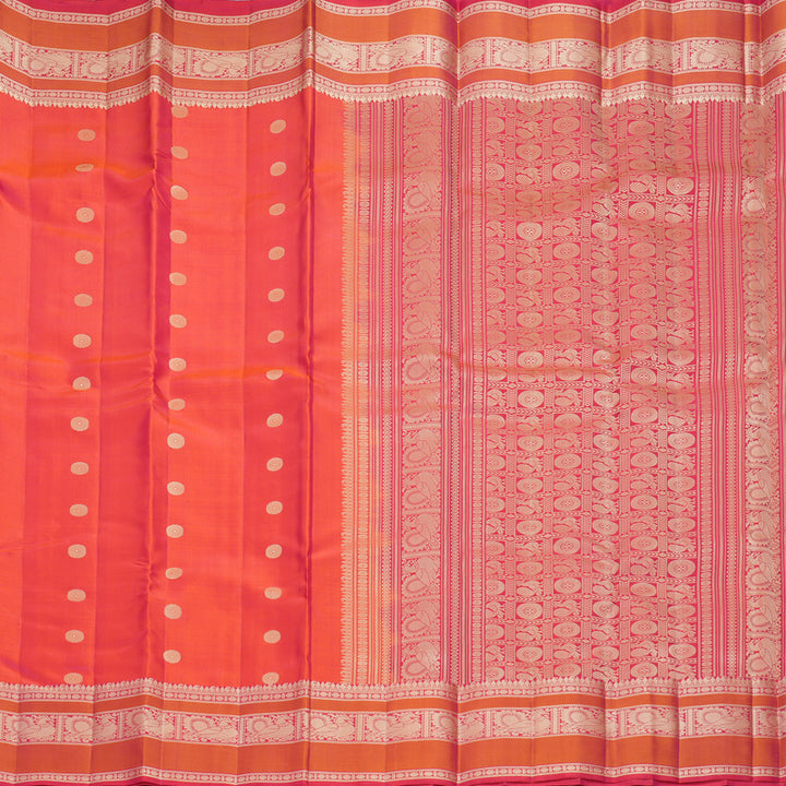 Hayagrivas Handloom Orangish-Pink Kanjivaram Silk Saree with Pink Border KBF889H10-1