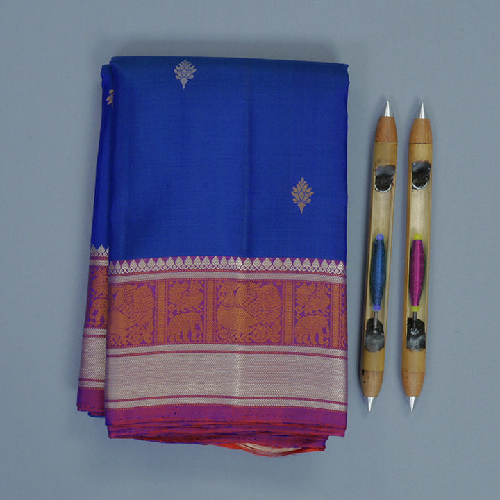 Hayagrivas Handloom Royal Blue Kanjivaram Silk Saree with Purple Border KBF889H10-2