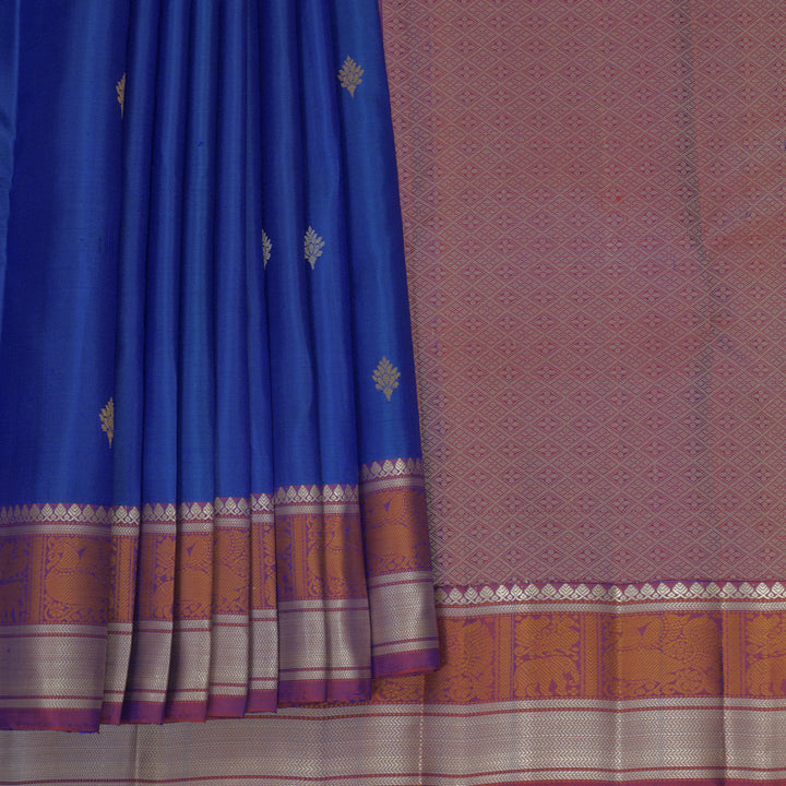 Hayagrivas Handloom Royal Blue Kanjivaram Silk Saree with Purple Border KBF889H10-2