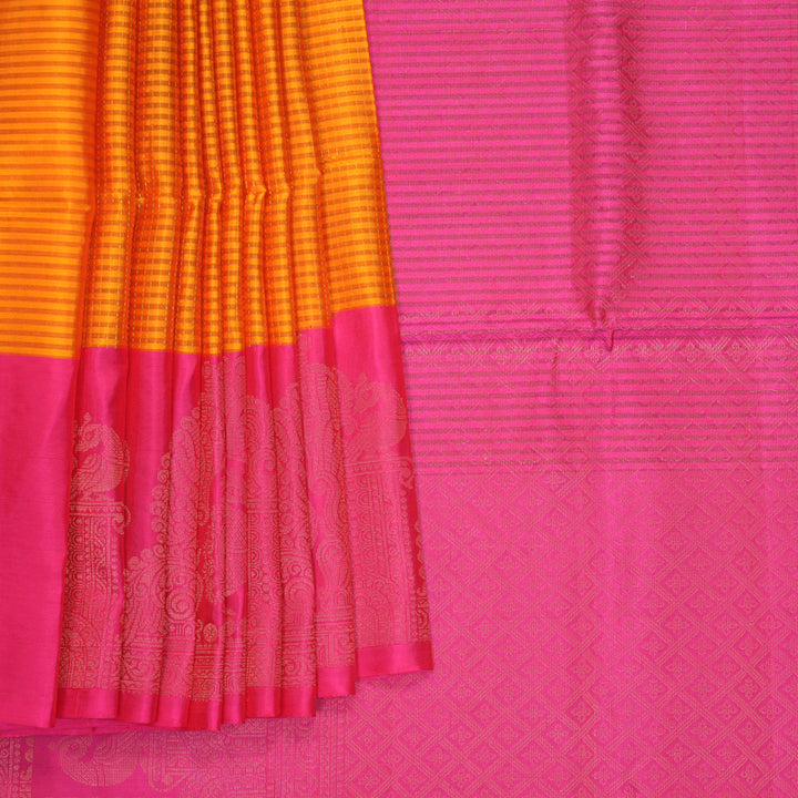 Hayagrivas Orange Stripes Handloom Soft Silk Saree KBF889H12-2