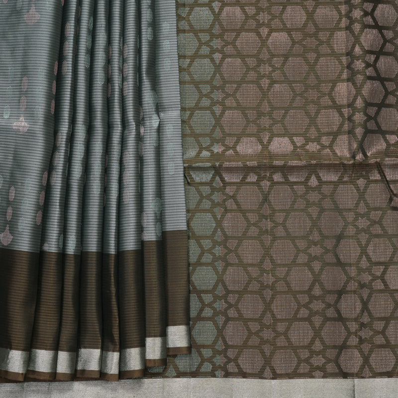 Hayagrivas Silver Grey Handloom Soft Silk Saree KBF889H14-2