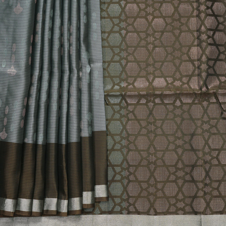 Hayagrivas Silver Grey Handloom Soft Silk Saree KBF889H14-2