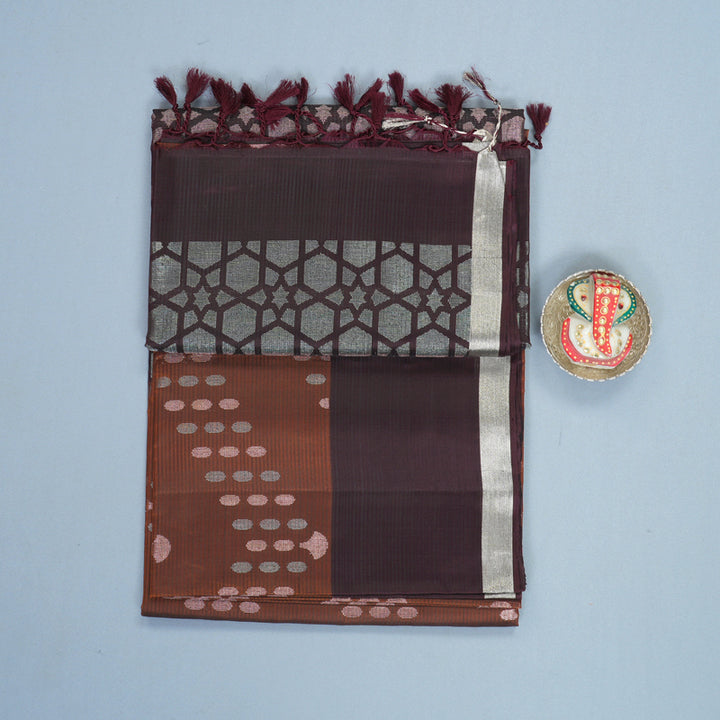 Hayagrivas Rust Brown Handloom Soft Silk Saree KBF889H14-3