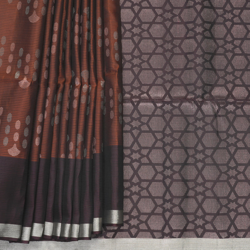 Hayagrivas Rust Brown Handloom Soft Silk Saree KBF889H14-3