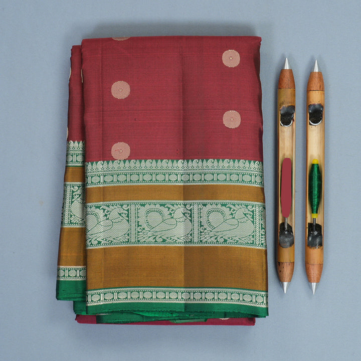 Hayagrivas Handloom Wine Maroon Kanjivaram Silk Saree with Green Border KBF890H1-1