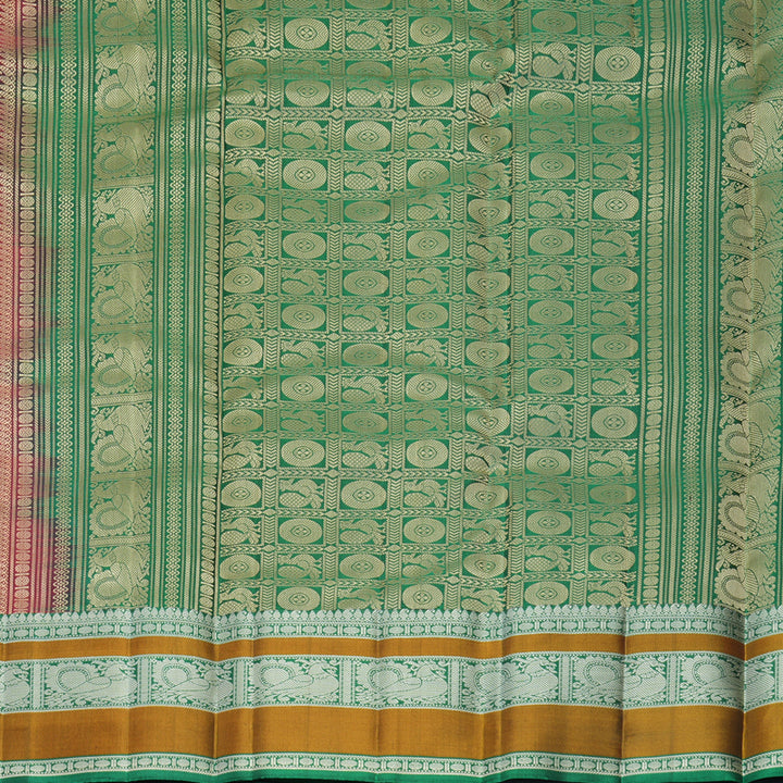 Hayagrivas Handloom Wine Maroon Kanjivaram Silk Saree with Green Border KBF890H1-1