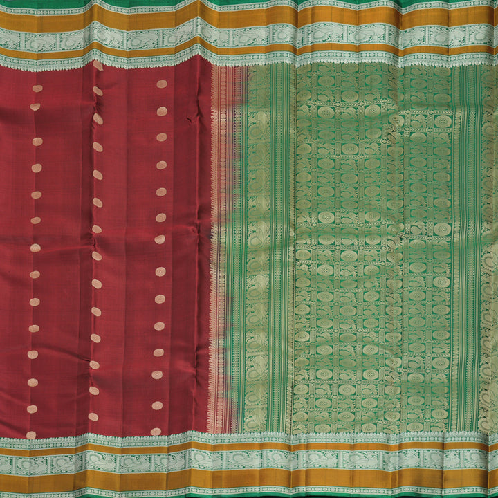 Hayagrivas Handloom Wine Maroon Kanjivaram Silk Saree with Green Border KBF890H1-1