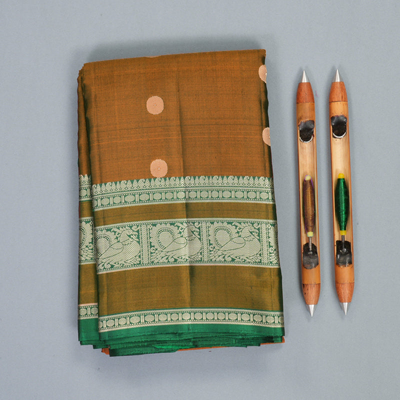 Hayagrivas Handloom Honey Shade Kanjivaram Silk Saree with Dark Green Border KBF890H1-14