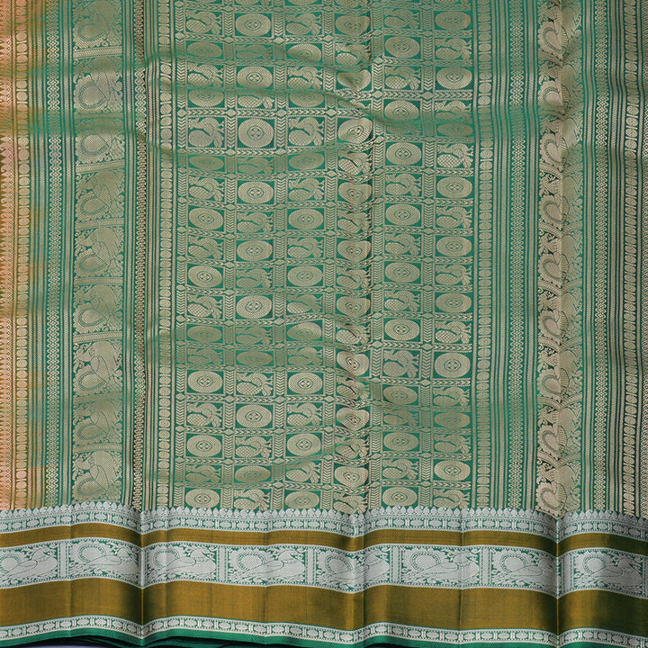 Hayagrivas Handloom Honey Shade Kanjivaram Silk Saree with Dark Green Border KBF890H1-14