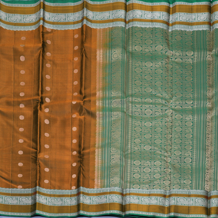 Hayagrivas Handloom Honey Shade Kanjivaram Silk Saree with Dark Green Border KBF890H1-14