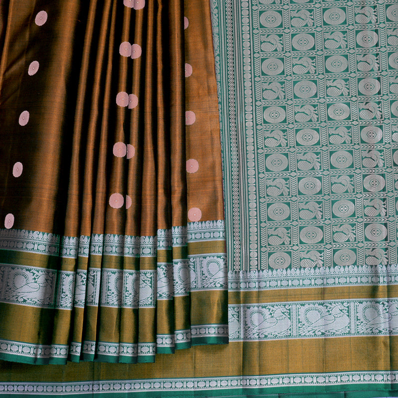Hayagrivas Handloom Honey Shade Kanjivaram Silk Saree with Dark Green Border KBF890H1-14