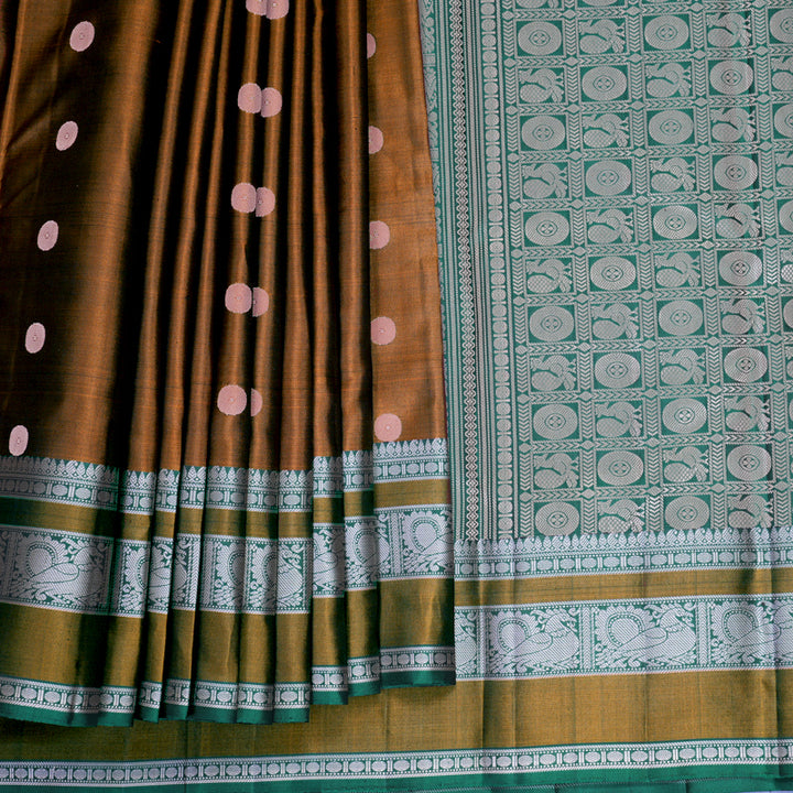 Hayagrivas Handloom Honey Shade Kanjivaram Silk Saree with Dark Green Border KBF890H1-14