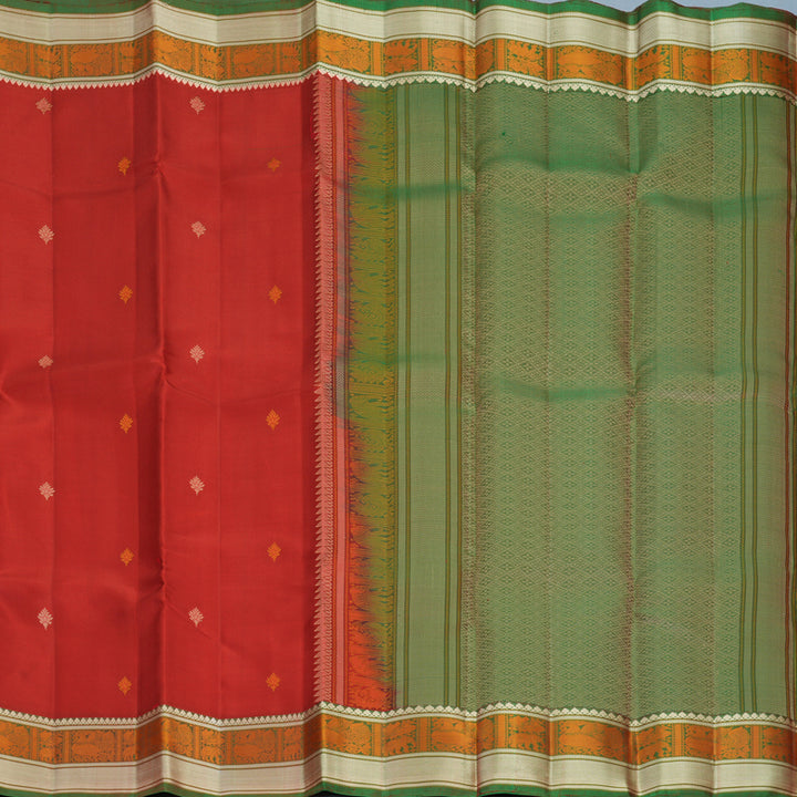 Hayagrivas Handloom Red Kanjivaram Silk Saree with Manthalir Green Border KBF890H1-15