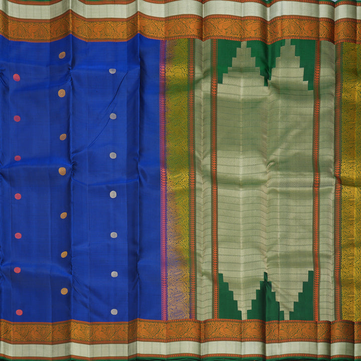 Hayagrivas Handloom MS Blue Kanjivaram Silk Saree with Bottle Green Border KBF890H1-16