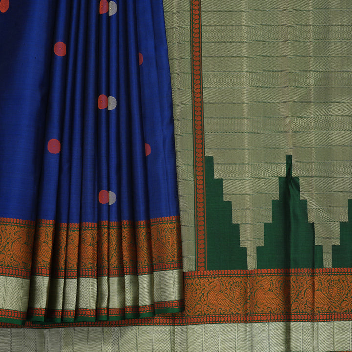 Hayagrivas Handloom MS Blue Kanjivaram Silk Saree with Bottle Green Border KBF890H1-16