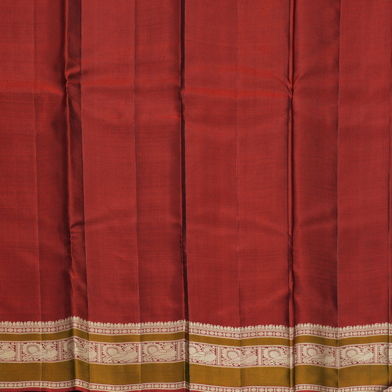 Hayagrivas Handloom Olive Green Kanjivaram Silk Saree with Rusty Red Border KBF890H1-17