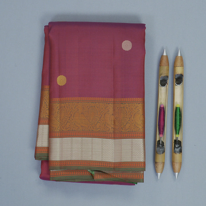 Hayagrivas Handloom Rusty Magenta Kanjivaram Silk Saree with Manthalir Green Border KBF890H1-18