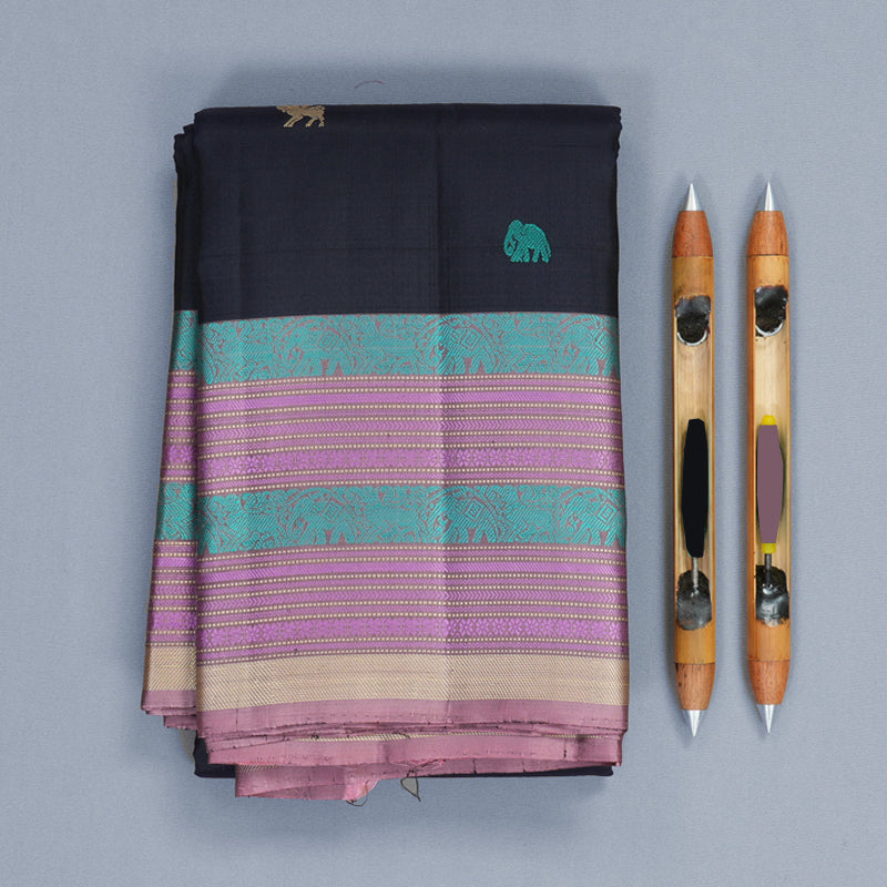 Hayagrivas Handloom Karum Neelam Kanjivaram Silk Saree with Lilac Border KBF890H1-18