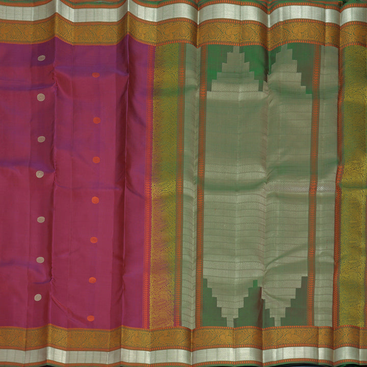 Hayagrivas Handloom Rusty Magenta Kanjivaram Silk Saree with Manthalir Green Border KBF890H1-18