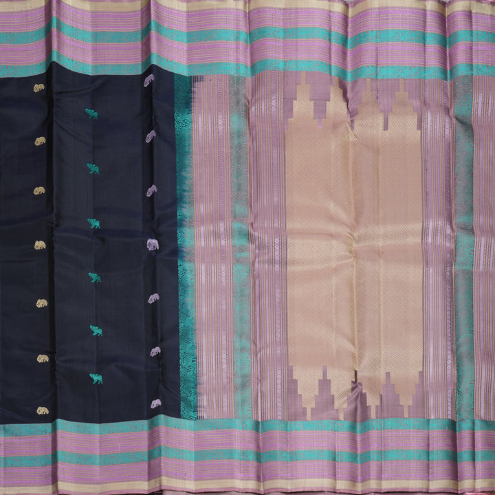 Hayagrivas Handloom Karum Neelam Kanjivaram Silk Saree with Lilac Border KBF890H1-18