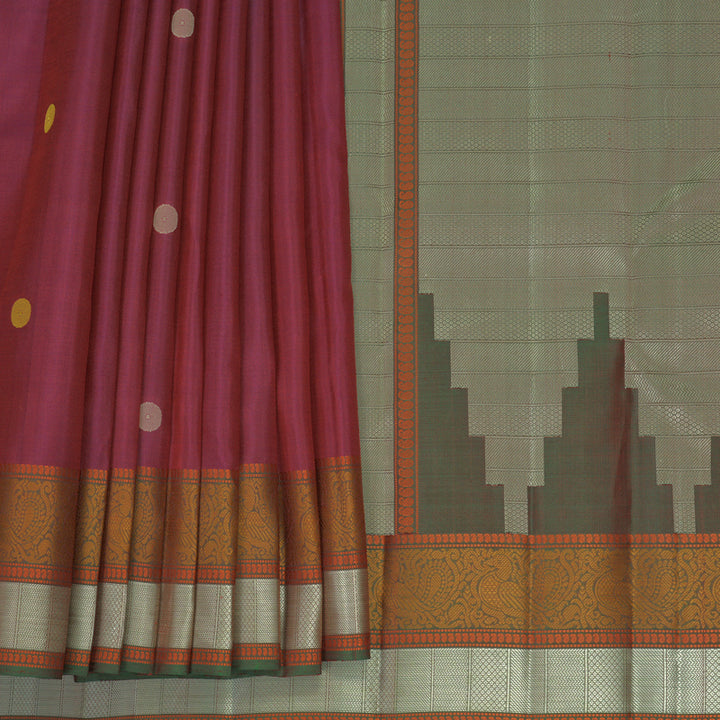 Hayagrivas Handloom Rusty Magenta Kanjivaram Silk Saree with Manthalir Green Border KBF890H1-18