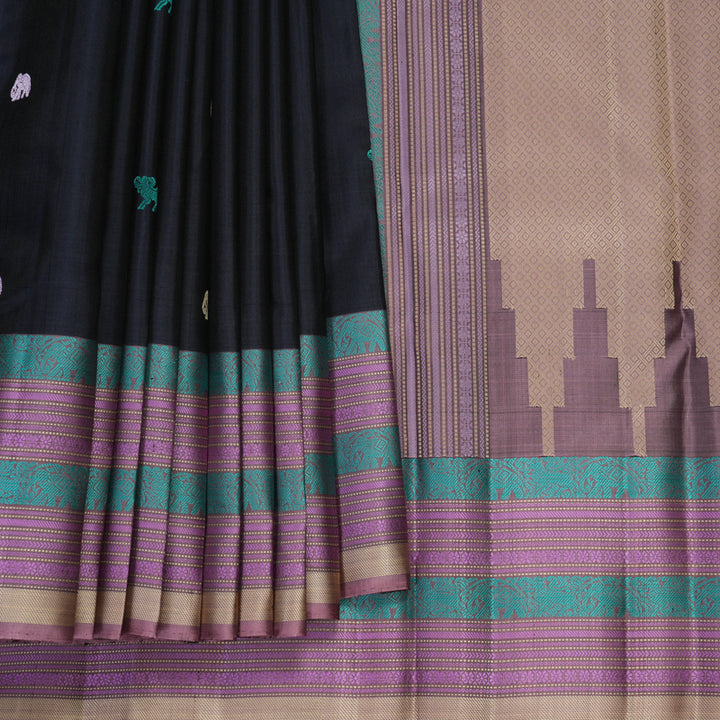 Hayagrivas Handloom Karum Neelam Kanjivaram Silk Saree with Lilac Border KBF890H1-18