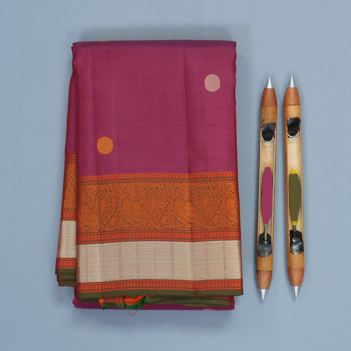 Hayagrivas Handloom Wine Maroon Kanjivaram Silk Saree with Manthalir Green Border KBF890H1-3