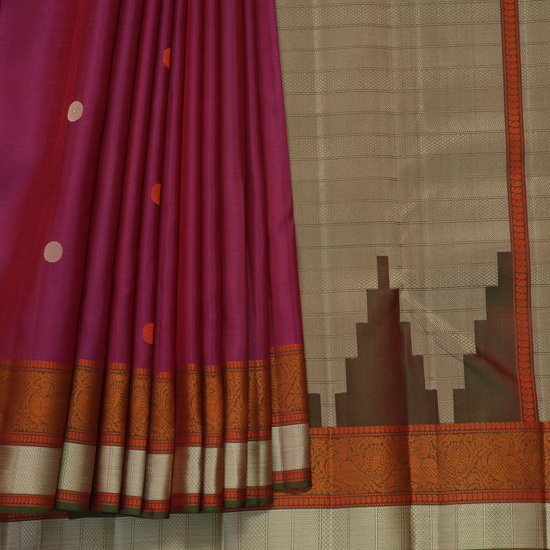 Hayagrivas Handloom Wine Maroon Kanjivaram Silk Saree with Manthalir Green Border KBF890H1-3