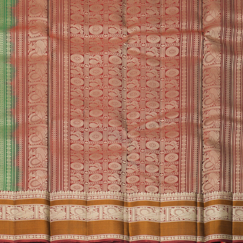Hayagrivas Handloom Dark Green Kanjivaram Silk Saree with Rust Orange Border KBF890H1-5