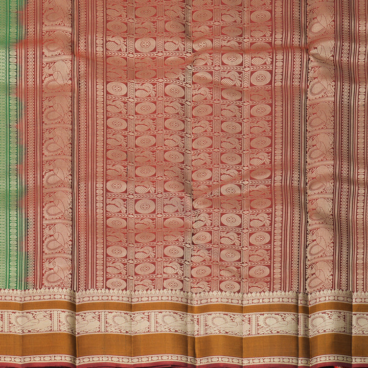 Hayagrivas Handloom Dark Green Kanjivaram Silk Saree with Rust Orange Border KBF890H1-5