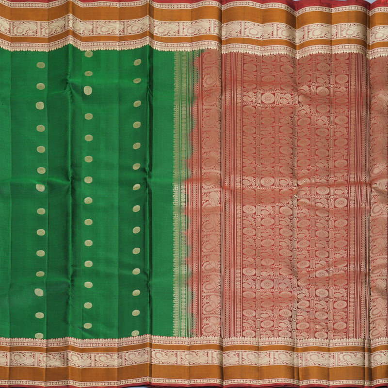 Hayagrivas Handloom Dark Green Kanjivaram Silk Saree with Rust Orange Border KBF890H1-5