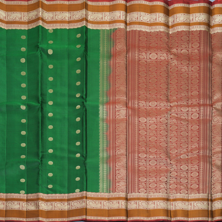 Hayagrivas Handloom Dark Green Kanjivaram Silk Saree with Rust Orange Border KBF890H1-5