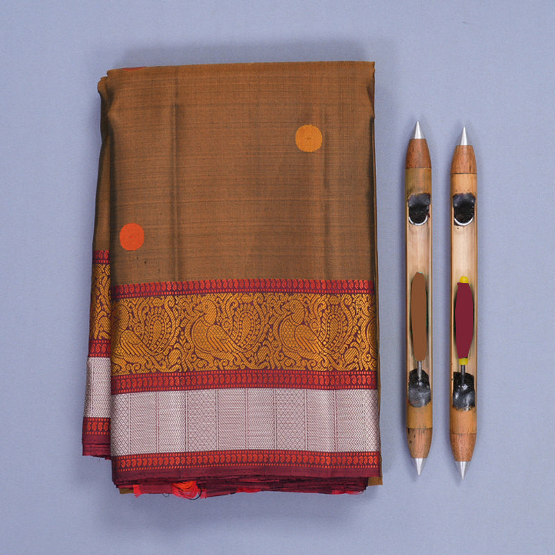 Hayagrivas Handloom Honey Shade Kanjivaram Silk Saree with Maroon Border KBF890H1-6