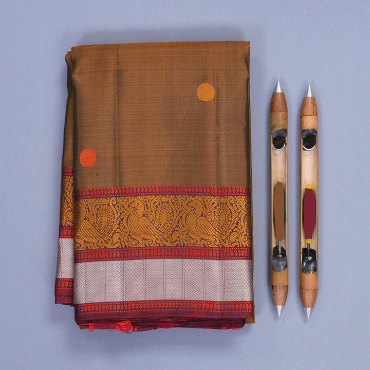 Hayagrivas Handloom Honey Shade Kanjivaram Silk Saree with Maroon Border KBF890H1-6