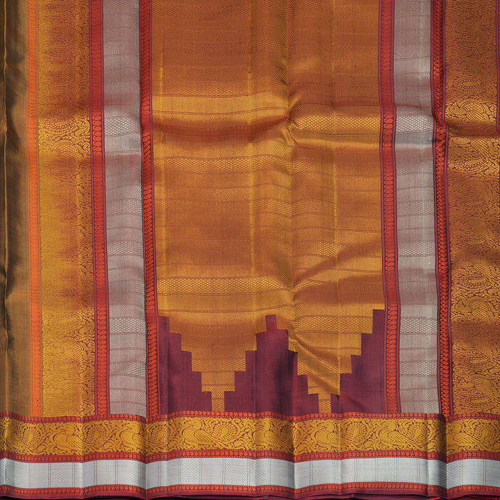 Hayagrivas Handloom Honey Shade Kanjivaram Silk Saree with Maroon Border KBF890H1-6