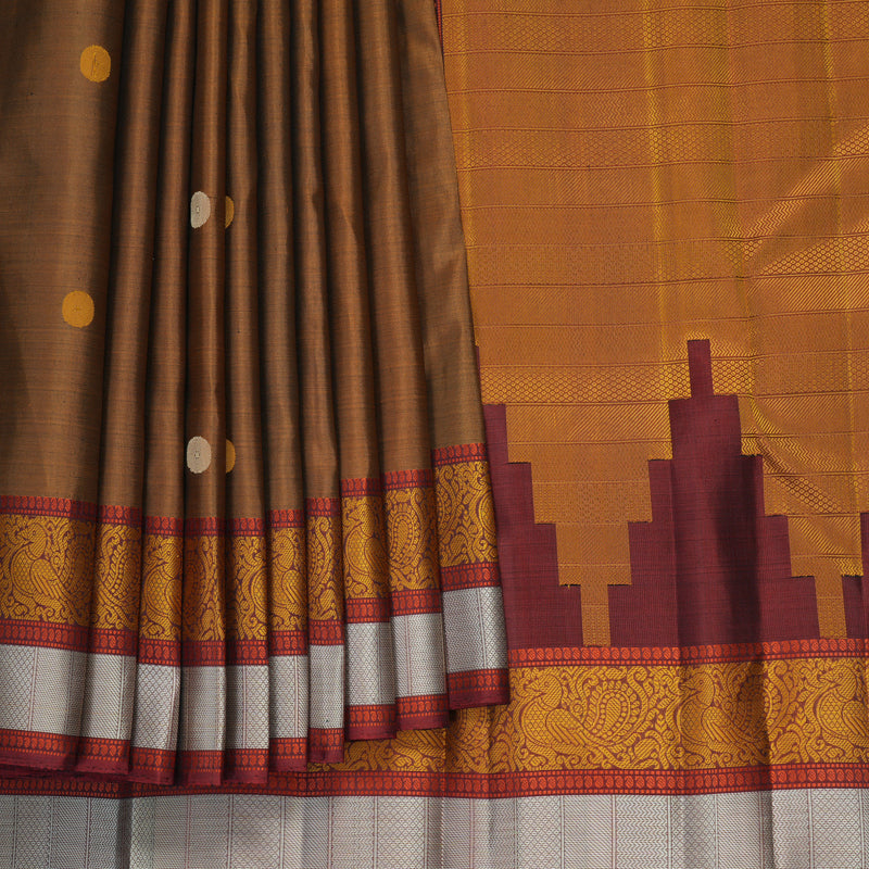 Hayagrivas Handloom Honey Shade Kanjivaram Silk Saree with Maroon Border KBF890H1-6