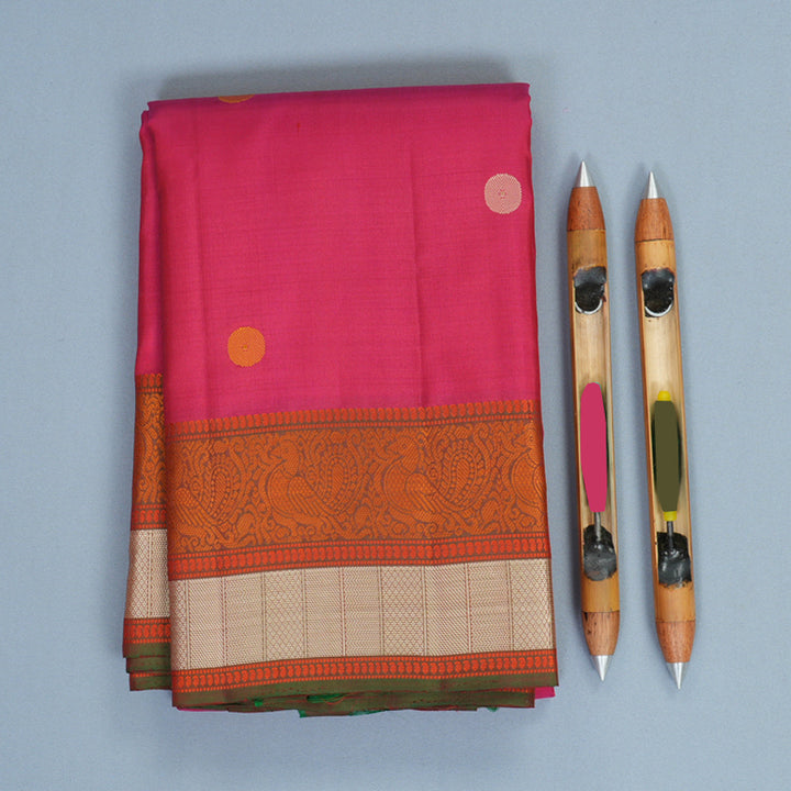 Hayagrivas Handloom Pink Kanjivaram Silk Saree with Manthalir Green Border KBF890H1-8