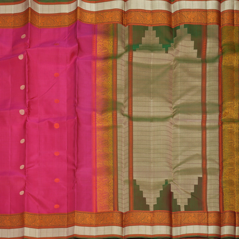 Hayagrivas Handloom Pink Kanjivaram Silk Saree with Manthalir Green Border KBF890H1-8