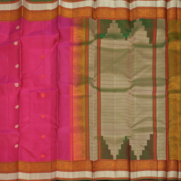 Hayagrivas Handloom Pink Kanjivaram Silk Saree with Manthalir Green Border KBF890H1-8