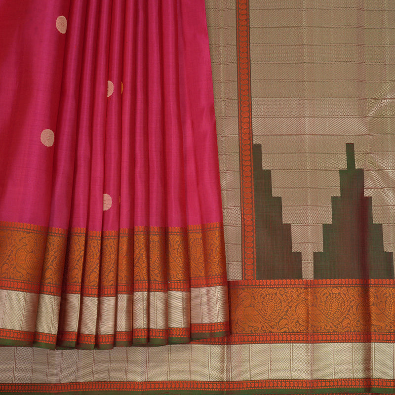 Hayagrivas Handloom Pink Kanjivaram Silk Saree with Manthalir Green Border KBF890H1-8