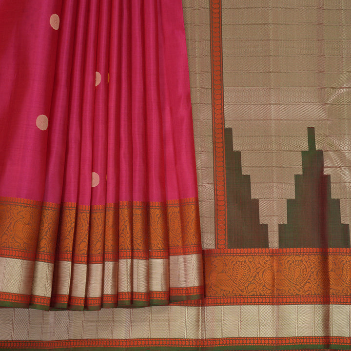 Hayagrivas Handloom Pink Kanjivaram Silk Saree with Manthalir Green Border KBF890H1-8