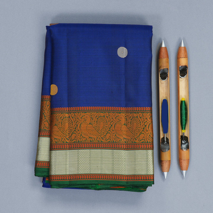 Hayagrivas Handloom Royal Blue Kanjivaram Silk Saree with Bottle Green Border KBF890H1-9