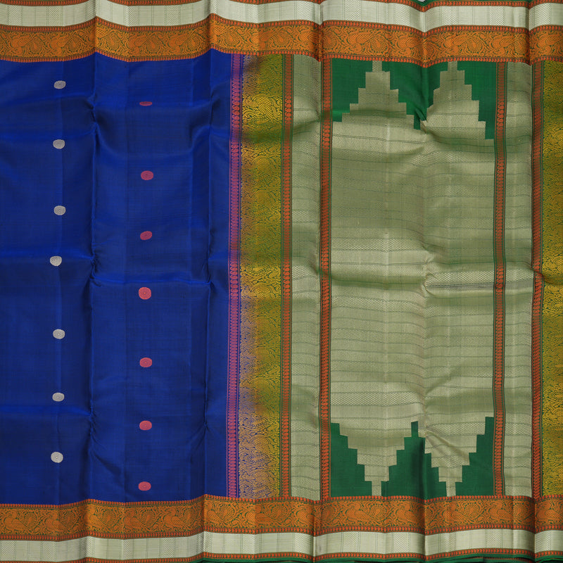 Hayagrivas Handloom Royal Blue Kanjivaram Silk Saree with Bottle Green Border KBF890H1-9