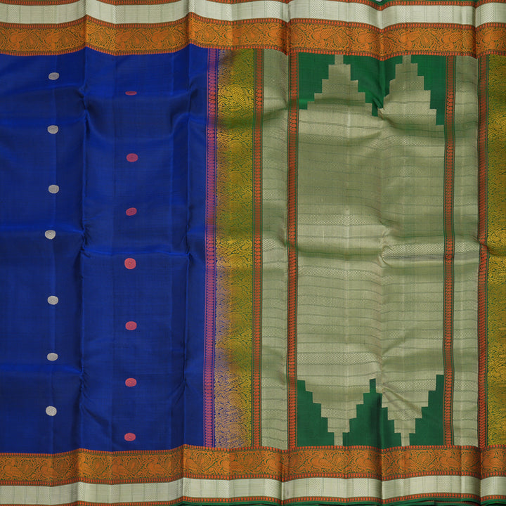 Hayagrivas Handloom Royal Blue Kanjivaram Silk Saree with Bottle Green Border KBF890H1-9